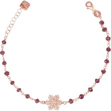 Emiliano Jewellery Zirkon Taşlı Pırlanta Montür Rose Altın Kaplama Granata Rosary Papatya Gümüş Bileklik