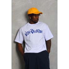 Glam Love Oversize Baskılı Bisiklet Yaka T-Shirt - Beyaz -