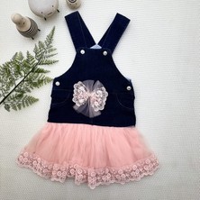 Diji Baby 2-3-4 Yaş Fiyonklu Düğme Detaylı Tül Etek Kot Kumaş Salopet Kız Çocuk Elbisesi