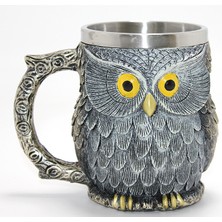 Bilge Baykuş Figürlü 3D Kabartmalı Paslanmaz Çelik Kupa Bardak Nemere