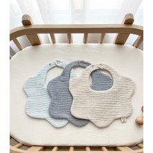 Boho Piccolo Gri, Mint Yeşili, Bej Çiçek 3’lü %100 Pamuk Organik 8 Kat Müslin Bebek Mama Önlüğü / Salya Önlüğü / Yakalık