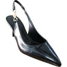 Roksan 1122 Kadın Topuklu Taş Detaylı Arkası Açık Stiletto Siyah