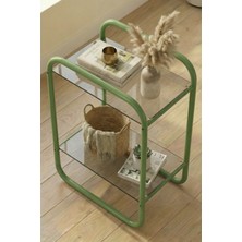 Dekopratik Odessa Yan Sehpa Mint Yeşili- Metal Modern Yan Sehpa Şeffaf Camlı – Şık Salon Sehpası