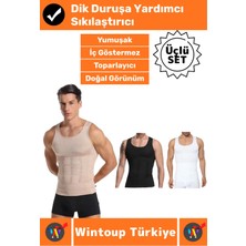 Wintoup #korse Kıyafet Altında Belli Olmaz Dik Duruşa Yardımcı Göğüs Karın Sıkılaştıran Erkek Korse 3'lü Set