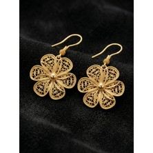 Erdobia 925 Ayar Gümüş Altın Renk Geleneksel Telkari Elişi Papatya Kancalı Sallantılı Küpe