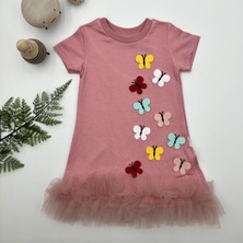 Diji Baby 1-2-3 Yaş Renkli Kelebekler Nakışlı Eteği Fırfırlı Jile Çocuk Elbisesi
