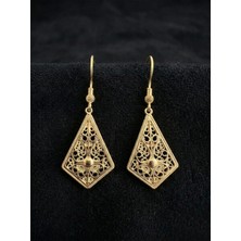 Erdobia 925 Ayar Gümüş Altın Kaplama Geleneksel Telkari Baklava Dilimi Kancalı Küpe