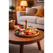 Justwood Tek Katlı Ahşap Bayram Şekerliği & Çikolatalık, Servis Sunum Tabağı, Lokum Sunumluk