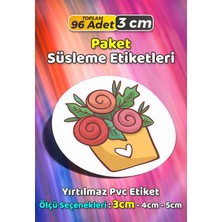 Sb Store Çiçek Temalı Ambalaj Hediye Paket Süsleme Etiketi Model 34 - 96 Adet 3cm