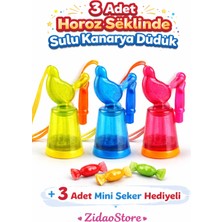 Emrah Gültekin Horoz Şeklinde Sulu Kanarya Düdük 3 Adet Mini Şeker Hediyeli Okulda Dağıtmalık Nostaljik Oyuncak