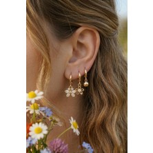 Sacce Scarves & Accessories Kelebek ve Çiçek Figürlü Üçlü Halka Küpe Seti – Minimal Zirkon Taşlı Küpe Kombini