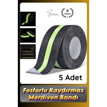 Svein #bant 5 Adet Fosforlu Kaydırmaz Merdiven Bandı 5 cm x 3 M Fotolümenli Yeşil Zemin Güvenlik Basamak