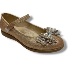 Arzen 240-26 Simli Deri Inci Taşlı Fiyonklu Kız Çocuk Babet 31-36