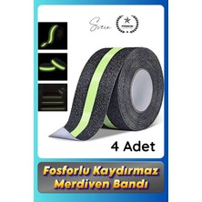 Svein #bant 4 Adet Fosforlu Kaydırmaz Merdiven Bandı 5 cm x 3 M Fotolümenli Yeşil Zemin Güvenlik Basamak