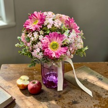 Sedosh Home Vision Pembe Papatya Kırçiçeği Yapay Çiçek Aranjmanı Cam Vazoda Dekoratif