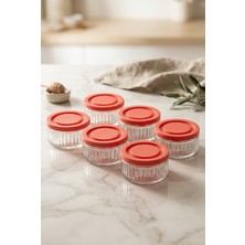 Zuri Design Hava Geçirmez Cam Kahvaltılık Seti - 140 cc 6 Adet | Pembe Kapaklı, Sızdırmaz Saklama Kabı Beyaz Mor