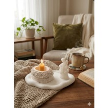 Doğal Dekoratif El Yapımı Çiçekli Mumluk ve Minimalist Aile Figürü Seti