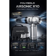 Polygold 18.000PA Süper Güçlü Portatif Kablosuz Vakumlu ve Üflemeli Araç Süpürgesi Çantalı 3 Kademeli