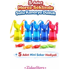 Emrah Gültekin 5 Adet Horoz Şeklinde Sulu Kanarya Düdük Mini Şeker Hediyeli Okulda Dağıtmalık Nostaljik Oyuncak