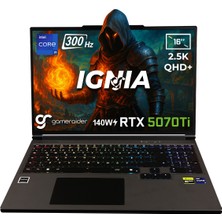 GameRaider IGNIA GR16 Intel Core i9-14900HX GeForce RTX 5070Ti 12GB 140W 24GB DDR5 1TB SSD 16 inç 2.5K QHD+ 300Hz FreeDos Gaming Laptop