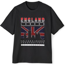Tişört Kodu Heavy Oversize Erkek Tişört – England London Grafik Baskılı Premium Streetwear Tişört