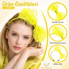 tp 80’ler 90’lar Neon Sarı Dantel Taç Fiyonklu