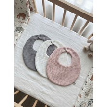 Boho Piccolo 3'lü Pembe,gri,beyaz Oval %100 Pamuklu Organik 8 Katlı Müslin Bebek Mama Önlüğü /yakalık/ Salya Önlüğü