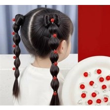 Efna Store Inci Kokina Model Kırmızı Renk 10'lu Saç Küpesi,charmı