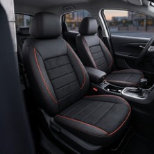 SKY Koltuk Kılıfı Tay Tüylü Siyah Kırmızı Detaylı Renk Ön ve Arka Tam Set