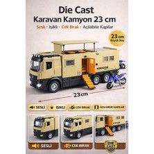 Yıldırım Oyuncak Die Cast Karavan Sesli Işıklı Çek Bırak Açılabilir Kapılı Kamyon 23CM | Motorsikletli Model Oyuncak