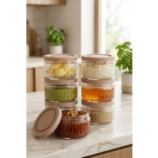 Zuri Design Hava Geçirmez Cam Kahvaltılık Seti - 140 cc 6 Adet | Kahve Kapaklı, Sızdırmaz Saklama Kabı Beyaz Mor