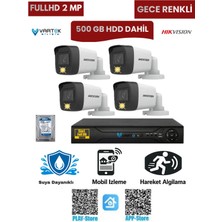 Hikvision 4 Kameralı Güvenlik Kamera Seti 2mp 1080P Gece Renkli Tak Çalıştır Hazır Sistem + 500 GB HDD