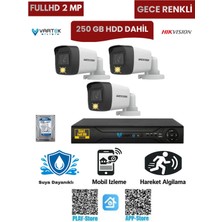 Hikvision 3 Kameralı Güvenlik Kamera Seti 2mp 1080P Gece Renkli Tak Çalıştır Hazır Sistem + 250 GB HDD