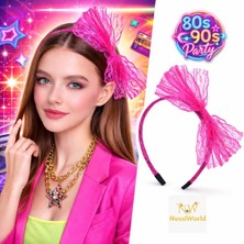 tp 80’ler 90’lar Neon Pembe Dantel Taç Fiyonklu