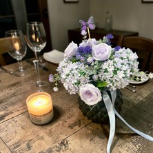 Sedosh Home Vision Mor Lila Mini Ortanca Yapay Çiçek Aranjmanı Cam Vazoda Dekoratif