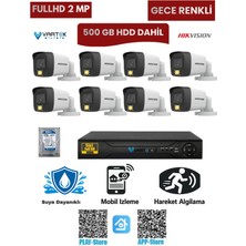 Hikvision 8 Kameralı Güvenlik Kamera Seti 2mp 1080P Gece Renkli Tak Çalıştır Hazır Sistem + 500 GB HDD