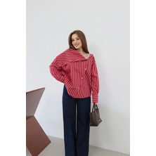 Bahriye Yaka Çizgili Gömlek Kırmızı