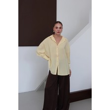 Dökümlü Oversize Modal Gömlek Sarı