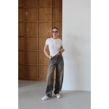 Yüksek Bel Barrel Fit Jean Füme