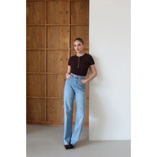 Önü Çıtçıtlı T-Shirt Bordo