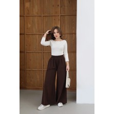 Beli Lastikli Flare Gabardin Pantolon Kahve