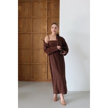 Askılı Elbiseli Gömlekli Takım Kahve