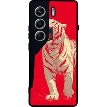 BG AKSESUAR Tecno Camon 40 Uyumlu Kirmizi ve Kaplan Tasarımlı Glossy Premium Kılıf