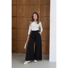 Beli Lastikli Flare Gabardin Pantolon Siyah