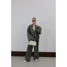 Bağlamalı Kimono Pantolon Modal Takım Haki