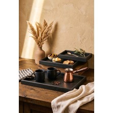 Porsima 1301050046  Ahşap Tepsi 3lü Set Çay Kahve Bambu Sunumu Tepsi Seti Siyah