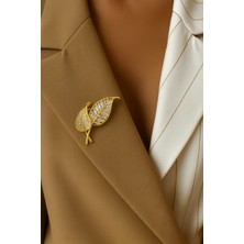 Livaz Accessories Çelik Kadın Taşlı Yaprak  Broş