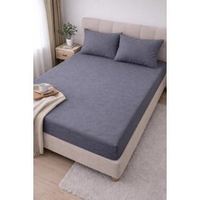 Clasy Ranforce Lastikli Çarşaf Seti Çift Kişilik Antrasit Gri-Mavi ÇKLÇ-268 %100 Pamuk