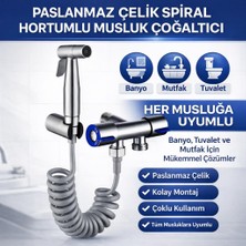 Coofbe Paslanmaz Çelik Sprial Hortum Taharet Musluğu Çoğaltıcı Sprey Tabanca Klozet & Banyo Temizleme Seti