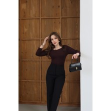 Roea Kayık Yaka Transparan Bluz Bordo